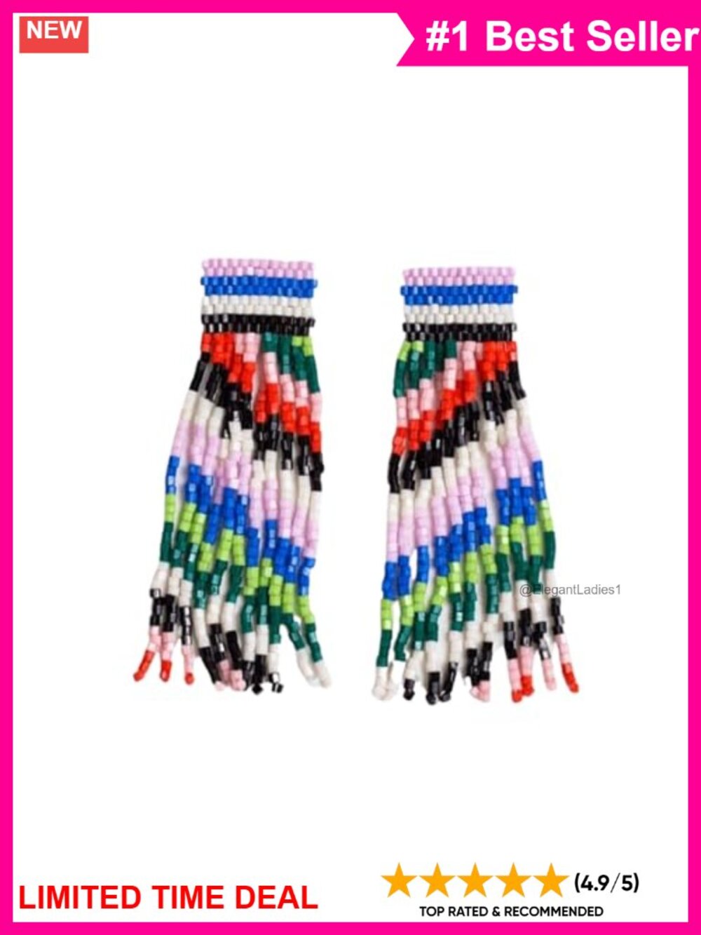 Seed Bead Fringe Tassel Dangle Earrings Hypoallergenic Handmade Boho